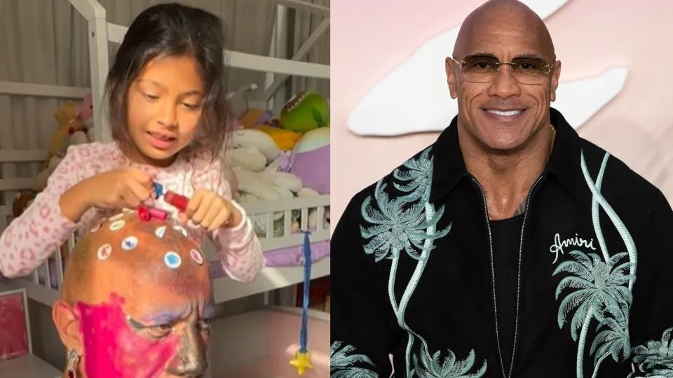 Hilarious Video Of Dwayne Johnson’s Daughters Doing Their Dad’s Makeup