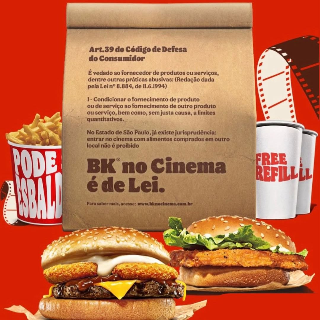 Burger King Invoca Código de Defesa do Consumidor e Incentiva Público a Levar Comida ao Cinema