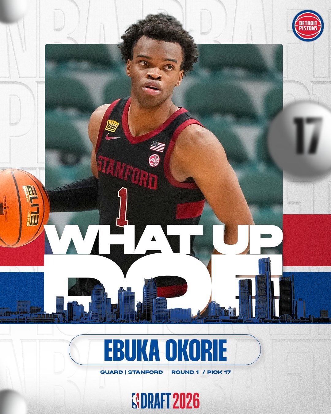 Detroit Pistons Trade Up to Select Stanford Guard Ebuka Okorie 17th Overall in 2026 NBA Draft