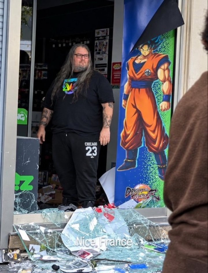 Pierre Stands Guard Outside Looted Game Store During Nice Protests